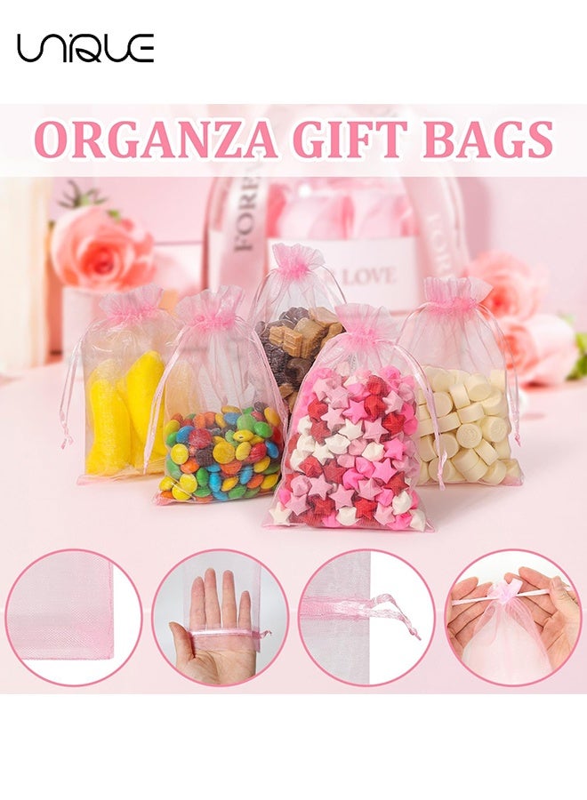 Unique 100Pcs Package 8 x 10CM Sheer Drawstring Organza Jewelry Pouches Wedding Party Favor Gift Bags, Little Mesh Gift Pouches Mini Candy Bags for Small Presents Jewelry Earrings（Pink） - Image 3