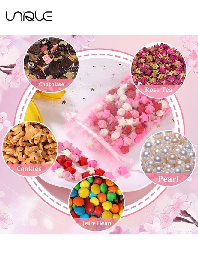 Unique 100Pcs Package 8 x 10CM Sheer Drawstring Organza Jewelry Pouches Wedding Party Favor Gift Bags, Little Mesh Gift Pouches Mini Candy Bags for Small Presents Jewelry Earrings（Pink） - Image 4