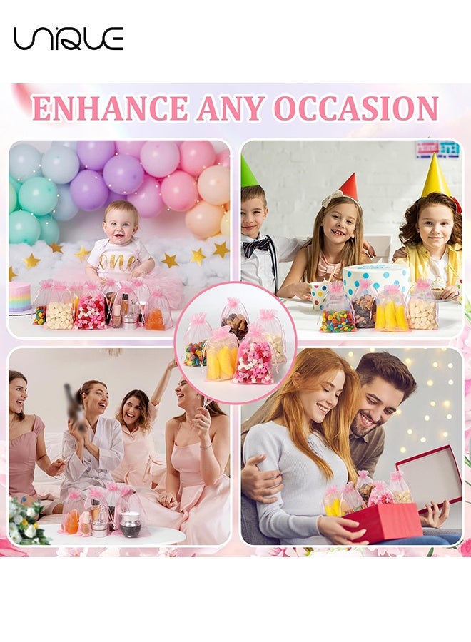 Unique 100Pcs Package 8 x 10CM Sheer Drawstring Organza Jewelry Pouches Wedding Party Favor Gift Bags, Little Mesh Gift Pouches Mini Candy Bags for Small Presents Jewelry Earrings（Pink） - Image 5