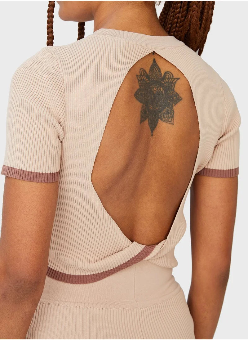 Cotton On Crew Neck Open Back Crop T-Shirt