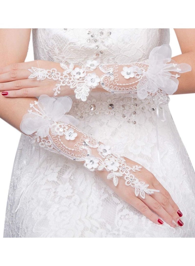 KASTWAVE Elegant Satin Lace Gloves Long Bridal Gloves UV Protection, KASTWAVE for Bride Flower Girls Women Wedding Prom Party (White) - Image 3