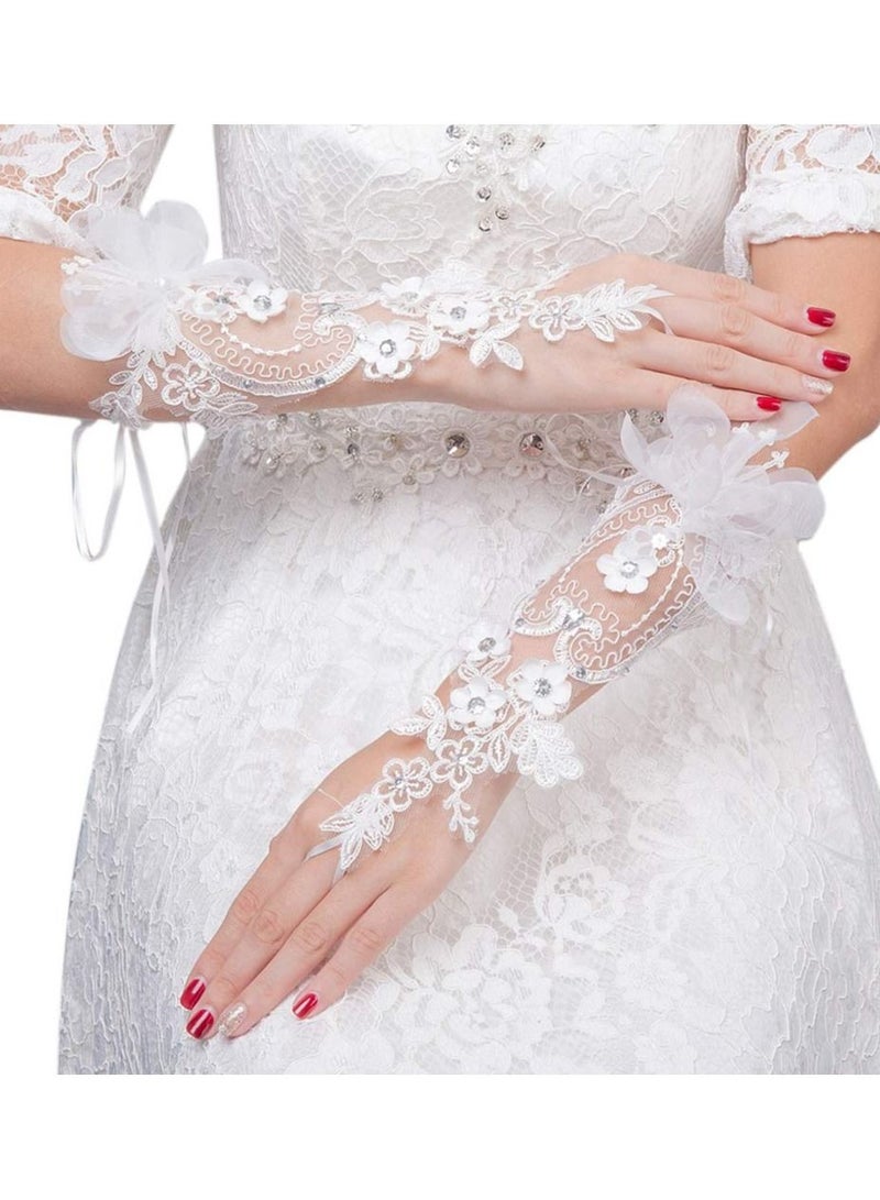 KASTWAVE Elegant Satin Lace Gloves Long Bridal Gloves UV Protection, KASTWAVE for Bride Flower Girls Women Wedding Prom Party (White) - Image 5