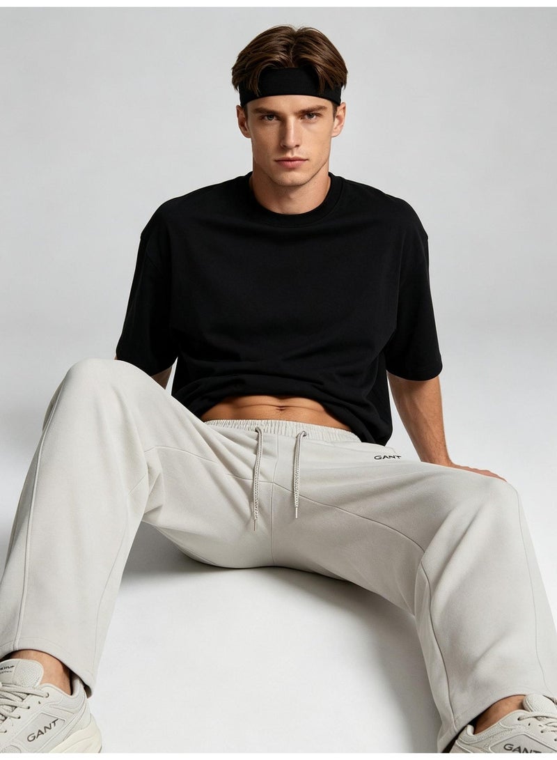 GANT Unisex Loose Wide Leg Casual Sweatpants, Elastic Waist Drawstring Trousers, Off‑White - Image 5