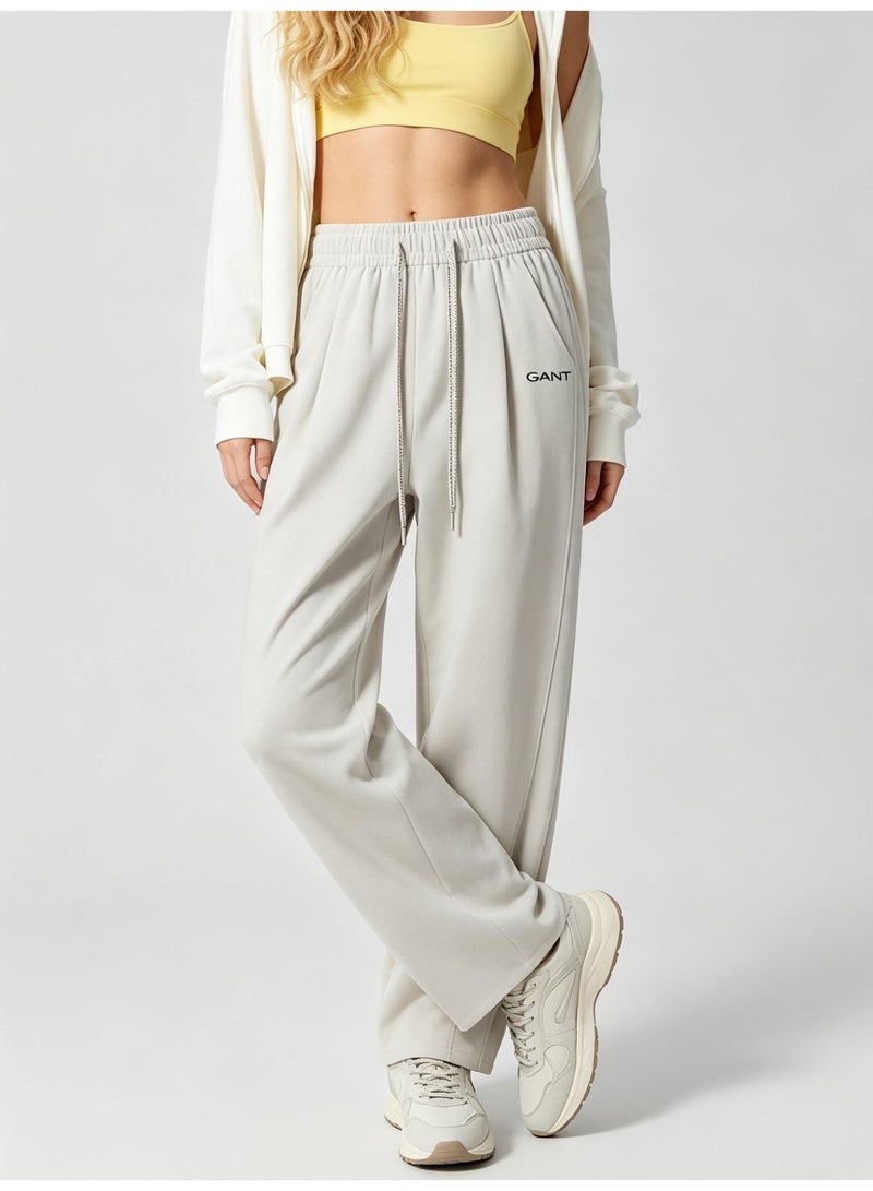 GANT Unisex Loose Wide Leg Casual Sweatpants, Elastic Waist Drawstring Trousers, Off‑White - Image 3