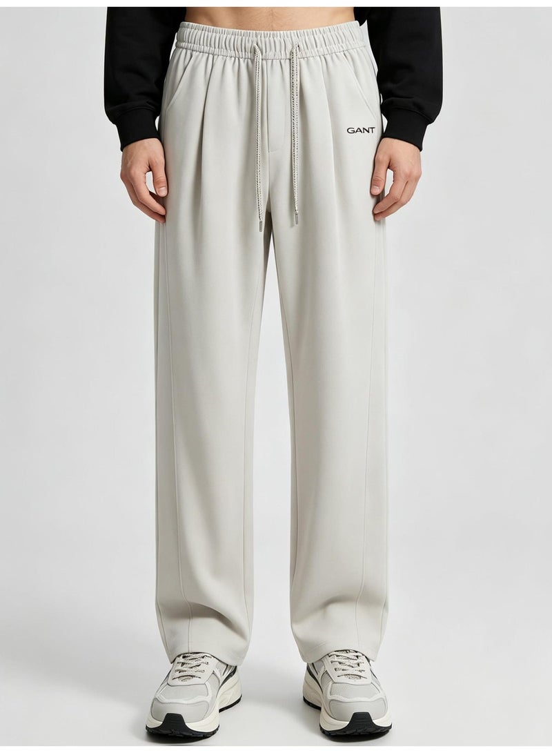 GANT Unisex Loose Wide Leg Casual Sweatpants, Elastic Waist Drawstring Trousers, Off‑White - Image 1