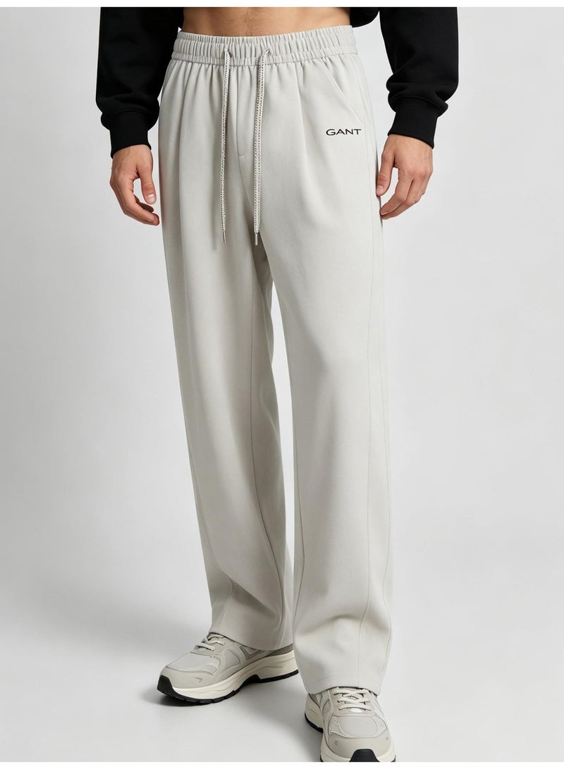 GANT Unisex Loose Wide Leg Casual Sweatpants, Elastic Waist Drawstring Trousers, Off‑White - Image 2