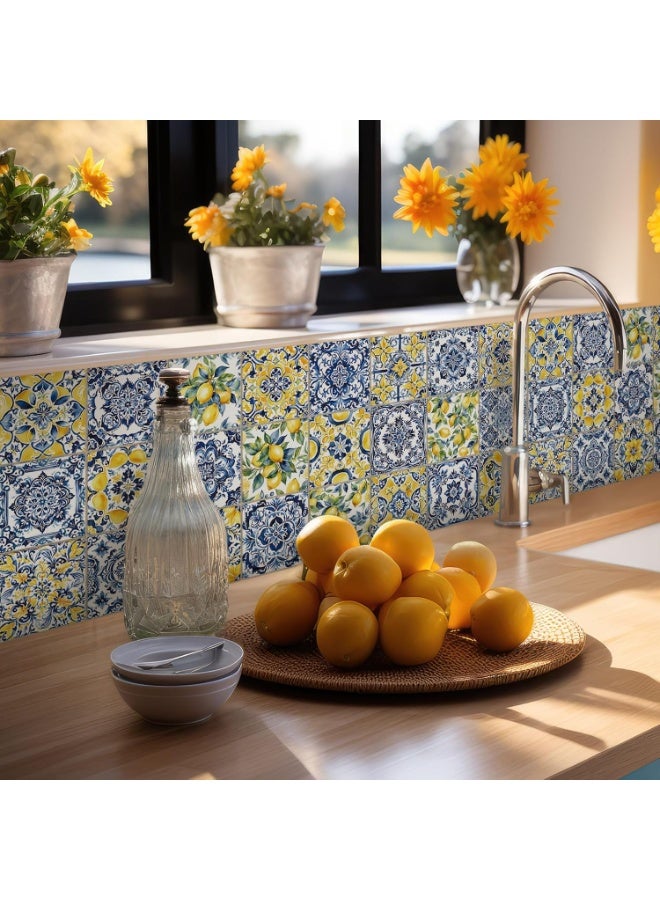 JOGAMS 24Pcs 4×4 Inch Lemon Tile Stickers Watercolor Mediterranean Style Peel and Stick Waterproof PVC for Kitchen and Bathroom - Image 5