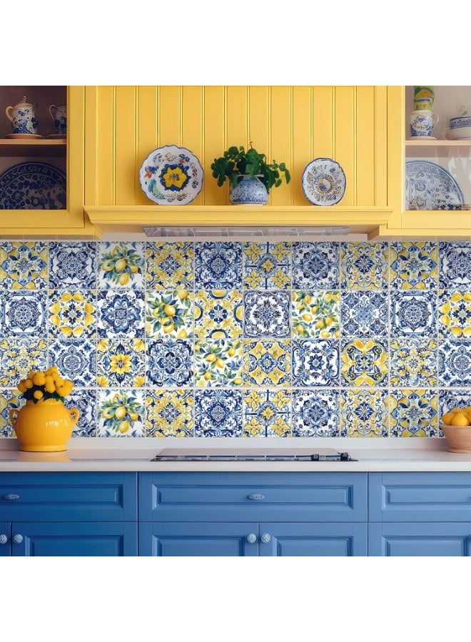 JOGAMS 24Pcs 4×4 Inch Lemon Tile Stickers Watercolor Mediterranean Style Peel and Stick Waterproof PVC for Kitchen and Bathroom - Image 4