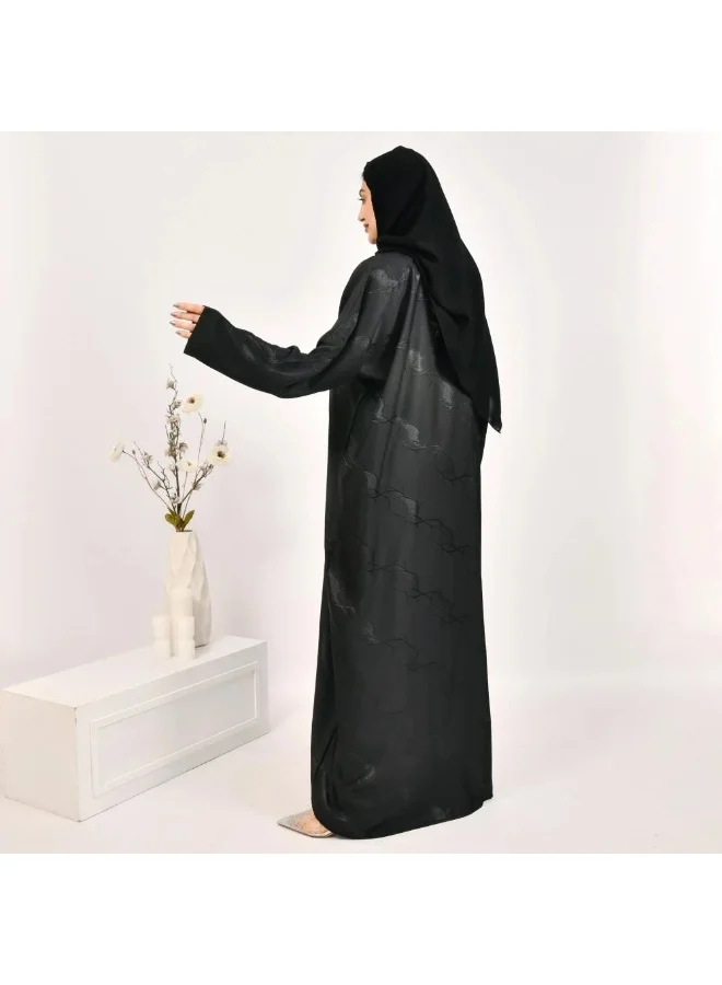 lamha abaya Practical black wrap abaya with patterned jacquard fabric