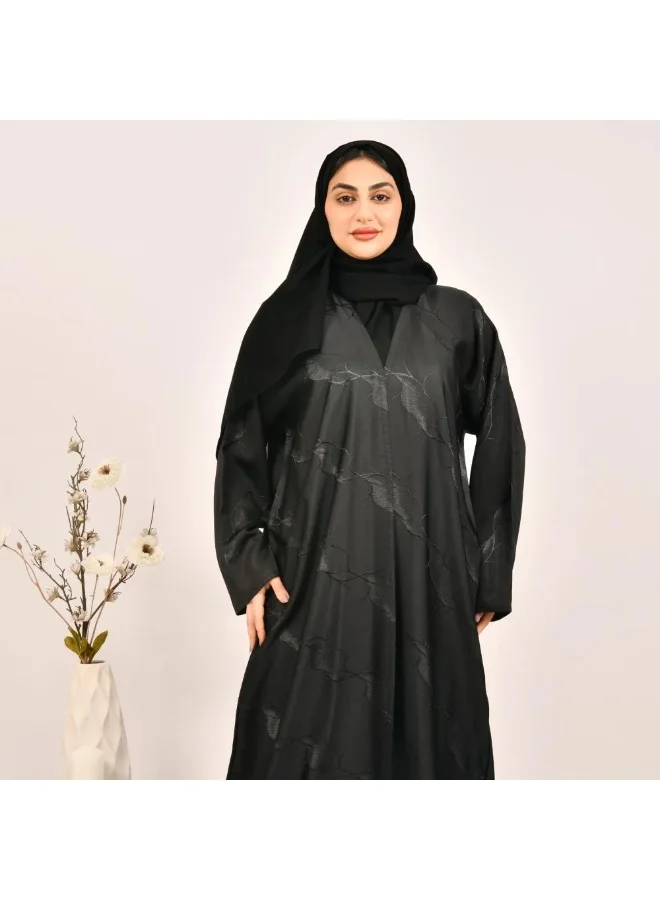 عبايات لمحة عباية لف عملية باللون الاسودبقماش الجاكار المنقوش