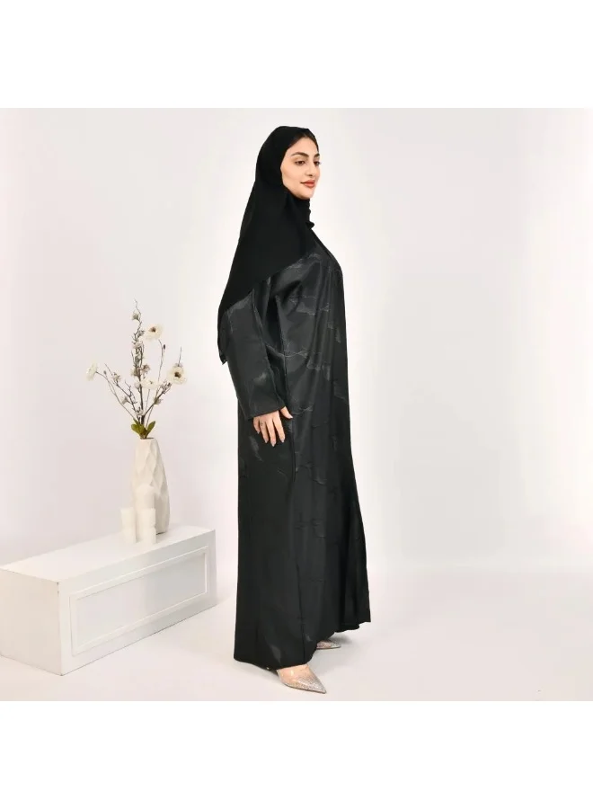 lamha abaya Practical black wrap abaya with patterned jacquard fabric