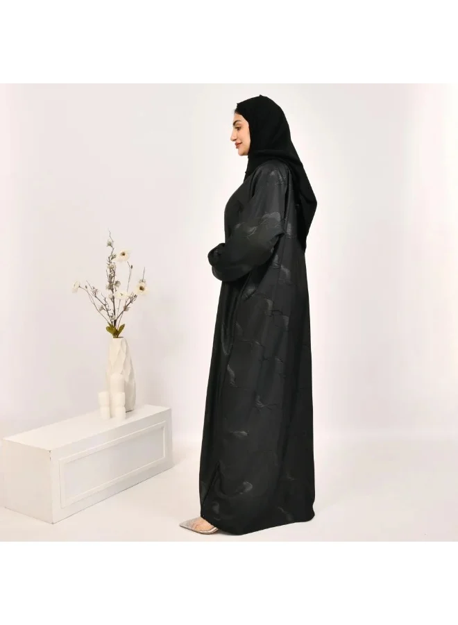 lamha abaya Practical black wrap abaya with patterned jacquard fabric