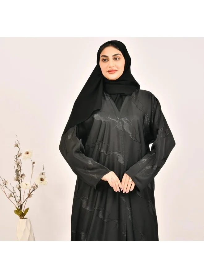 lamha abaya Practical black wrap abaya with patterned jacquard fabric