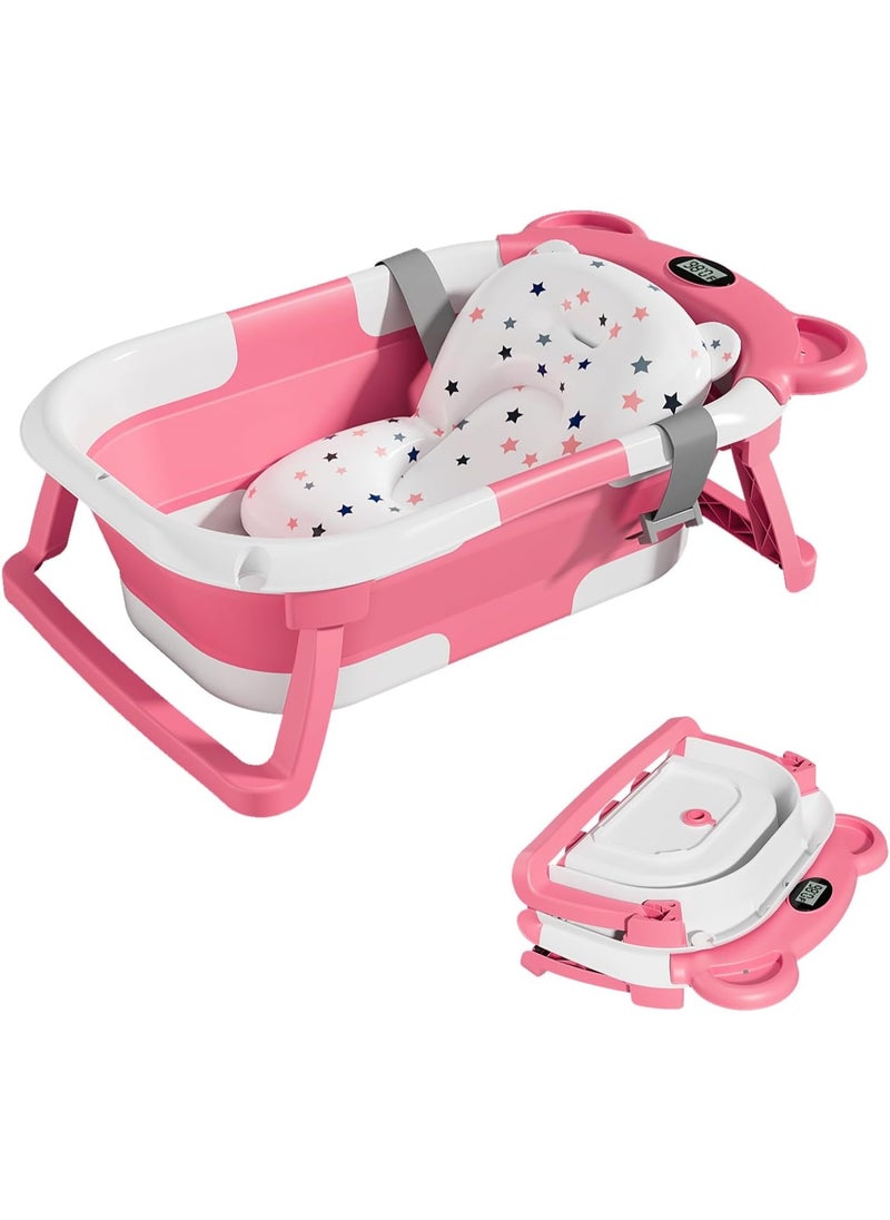 bbet Baby Bath Tub Foldable Baby Bathtub With Temperature Sensing  with Bathmat Cushion Bathtub Baby Tube  - Image 1