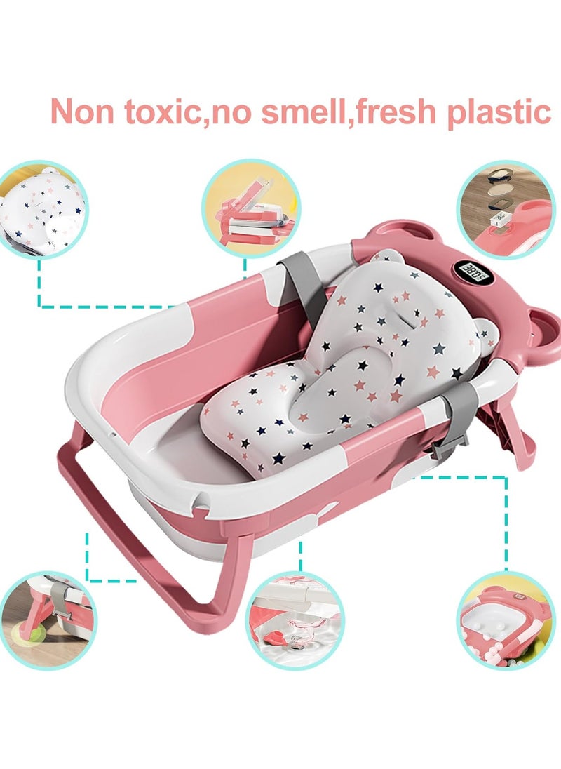 bbet Baby Bath Tub Foldable Baby Bathtub With Temperature Sensing  with Bathmat Cushion Bathtub Baby Tube  - Image 2