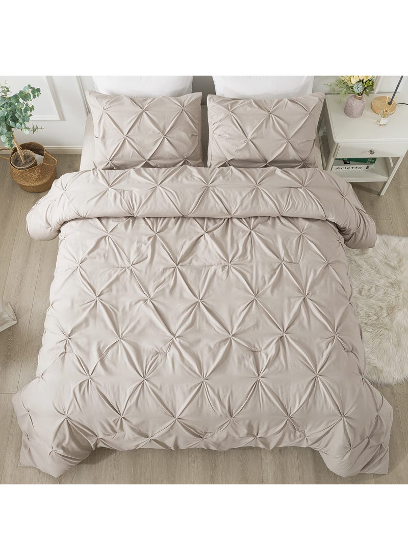 Andency Andency Khaki Pinch Pleated Comforter King(104x90Inch)  3 Pieces (1 Pintuck Comforter  2 Pillowcases) Pintuck Comforter Set Microfiber Down Alternative Comforter Bedding Set  - Image 1
