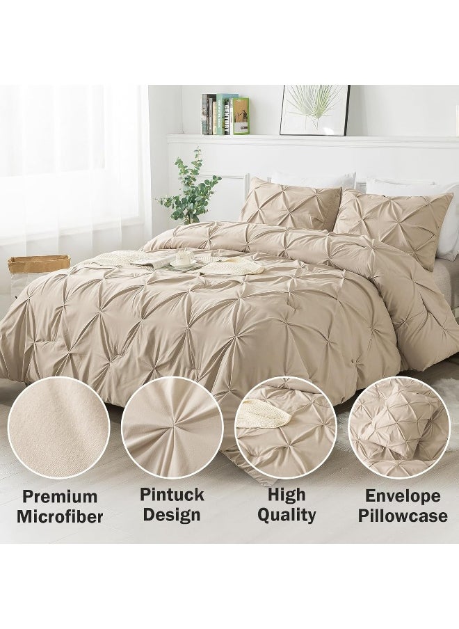 Andency Andency Khaki Pinch Pleated Comforter King(104x90Inch)  3 Pieces (1 Pintuck Comforter  2 Pillowcases) Pintuck Comforter Set Microfiber Down Alternative Comforter Bedding Set  - Image 2