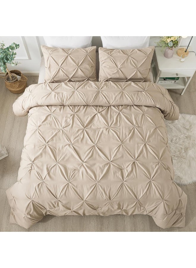 Andency Andency Khaki Pinch Pleated Comforter King(104x90Inch)  3 Pieces (1 Pintuck Comforter  2 Pillowcases) Pintuck Comforter Set Microfiber Down Alternative Comforter Bedding Set  - Image 3