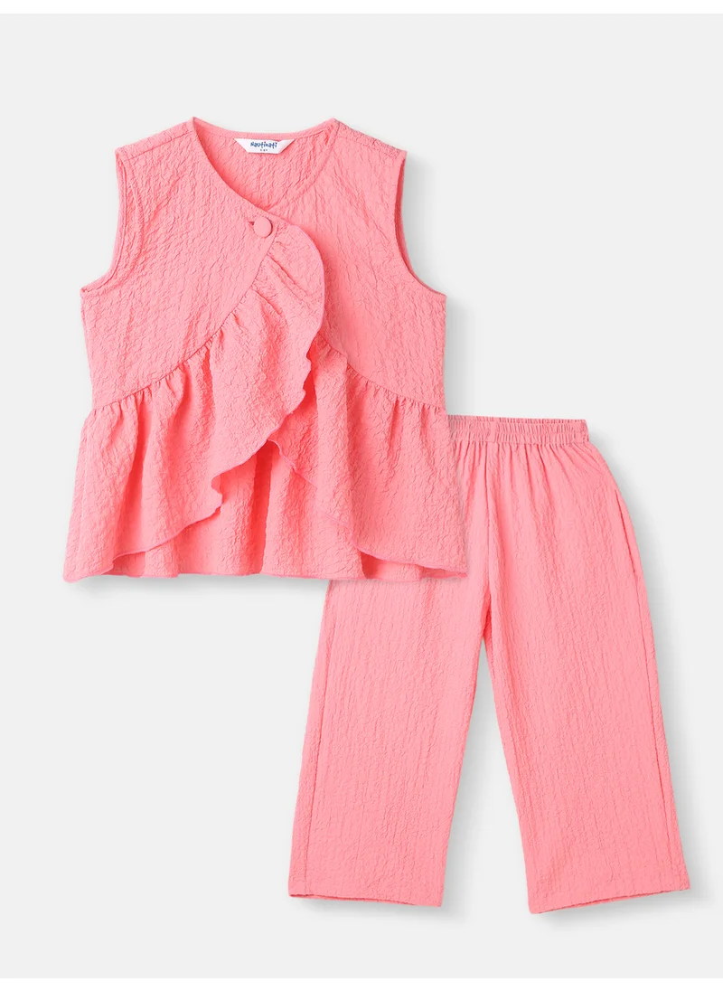 Nautinati Girls’ Crepe Assymetric Clothing Set |Frill Top and Pants Set | 2-8 Years