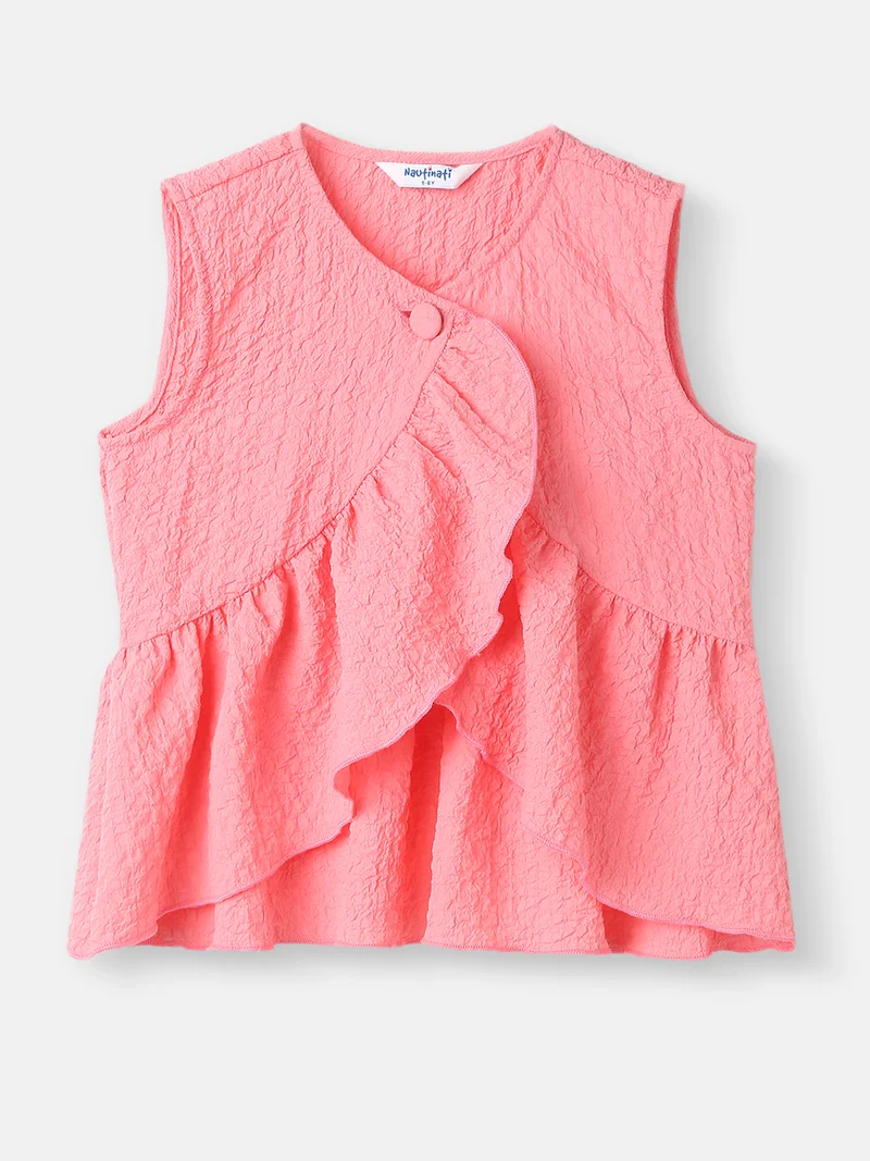 Nautinati Girls’ Crepe Assymetric Clothing Set |Frill Top and Pants Set | 2-8 Years