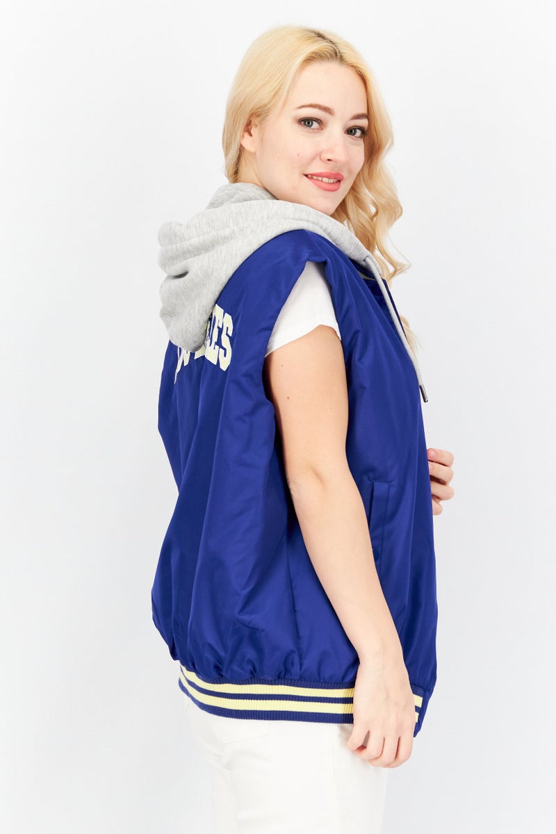 Don't Call Me Jennyfer Women Removable Hooded Sleeveless Puffer Vest, Blue - Image 3