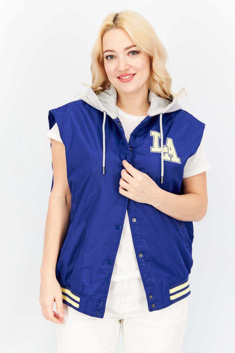 Don't Call Me Jennyfer Women Removable Hooded Sleeveless Puffer Vest, Blue - Image 1