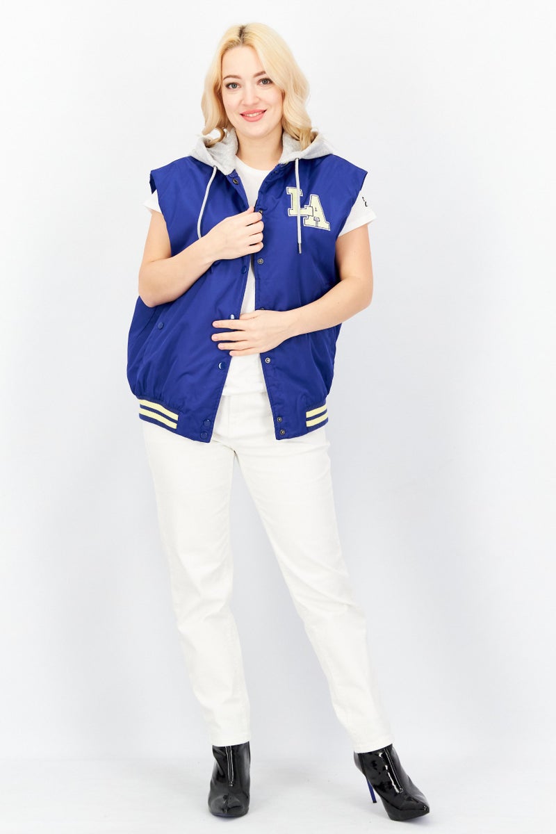 Don't Call Me Jennyfer Women Removable Hooded Sleeveless Puffer Vest, Blue - Image 2