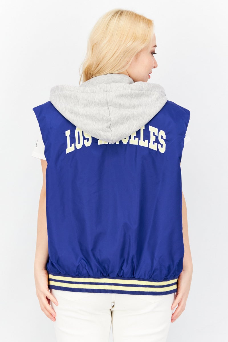 Don't Call Me Jennyfer Women Removable Hooded Sleeveless Puffer Vest, Blue - Image 4