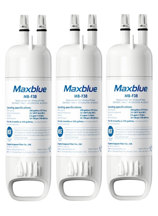 Maxblue MB-F38 Replacement for W10295370A, Everydrop® Filter 1, EDR1RXD1, EDR1RXD1B, P8RFWB2L, P4RFWB, Kenmore® 46-9081, 46-9930, Refrigerator Water Filter, 3 Filters - Image 1