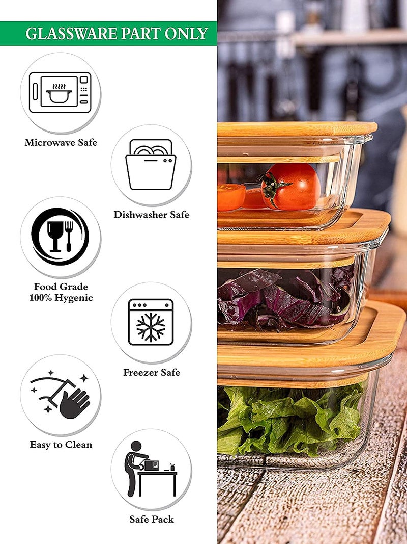 IndusBay Set of 2 Square Microwave Oven Safe Borosilicate Glass Containers with Wooden Bamboo Airitght Lid Leakproof Seal Microwave and Freezer Safe Bowl 750 ML Clear - Image 5