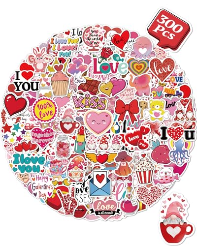 Benresive 300 Pcs Valentines Day Stickers for Kids Bulk Valentines Day Crafts Party Favors Goody Bag Stuffers Waterproof Vinyl Laptop Water Bottle Stickers - Image 1