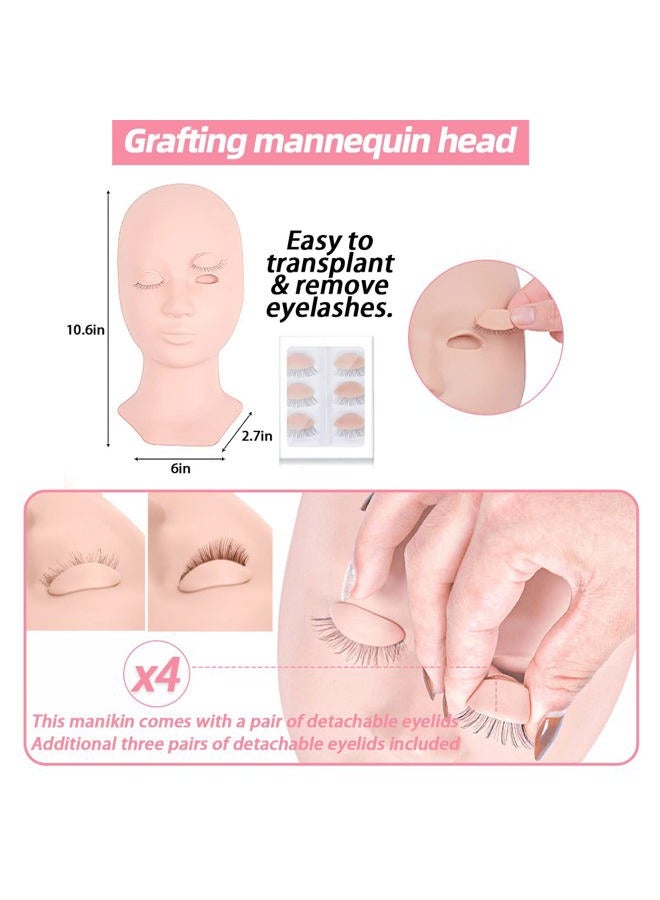 DNSGOOR Lash Extension Kit Professional Eyelash Extensions Practice Set with Mannequin Head Removable Eyelids USB Lash Fan Individual False Eyelash Shampoo Brush Glue Practical Tools for Beginners - Image 3