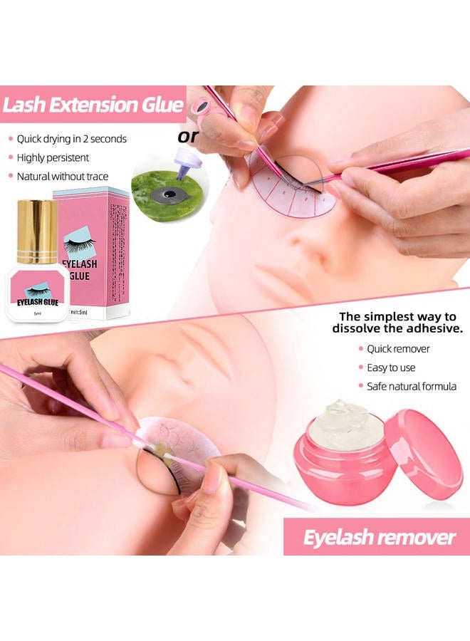 DNSGOOR Lash Extension Kit Professional Eyelash Extensions Practice Set with Mannequin Head Removable Eyelids USB Lash Fan Individual False Eyelash Shampoo Brush Glue Practical Tools for Beginners - Image 5