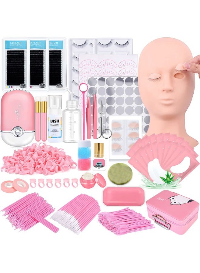 DNSGOOR Lash Extension Kit Professional Eyelash Extensions Practice Set with Mannequin Head Removable Eyelids USB Lash Fan Individual False Eyelash Shampoo Brush Glue Practical Tools for Beginners - Image 1