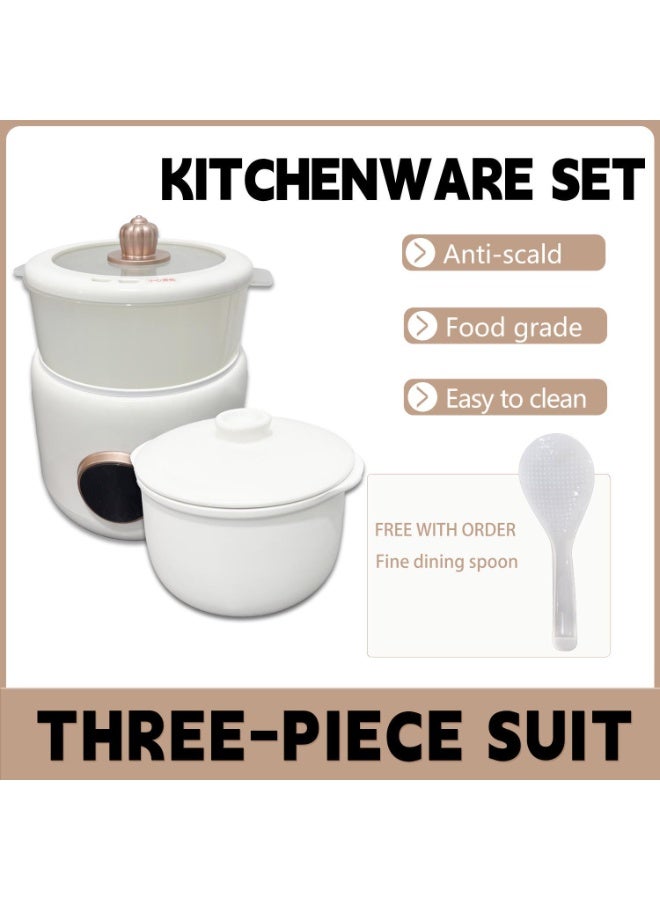 طنجرة أرز، سعة 2.0 لتر، منزلية صغيرة، 3 قطع مع وعاء داخلي غير لاصق، وغطاء من الفولاذ المقاوم للصدأ، ومغرفة أرز وكوب قياس، تتضمن وظيفة الطهي والبخار والتدفئة - Image 5