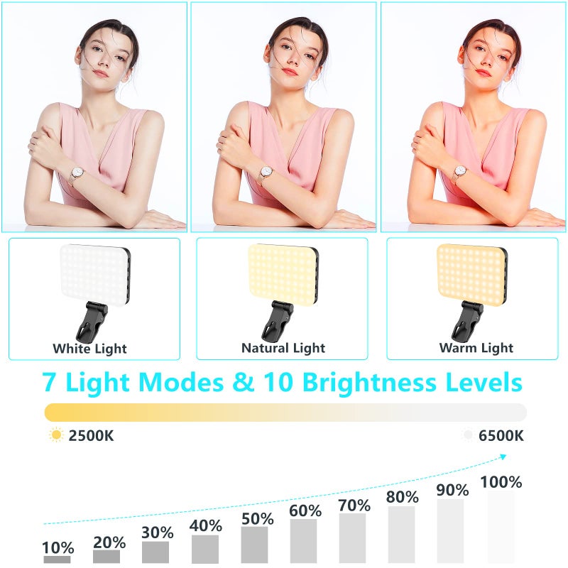 Anautin Selfie Light, 60 LED 2200mAh Rechargeable Cell Phone Fill Light 7 Modes, 10-Level Brightness, Portable Clip on Light for Phone/Tablet/Laptop, Zoom Call Vlog Makeup TikTok Video Fill Light - Image 3