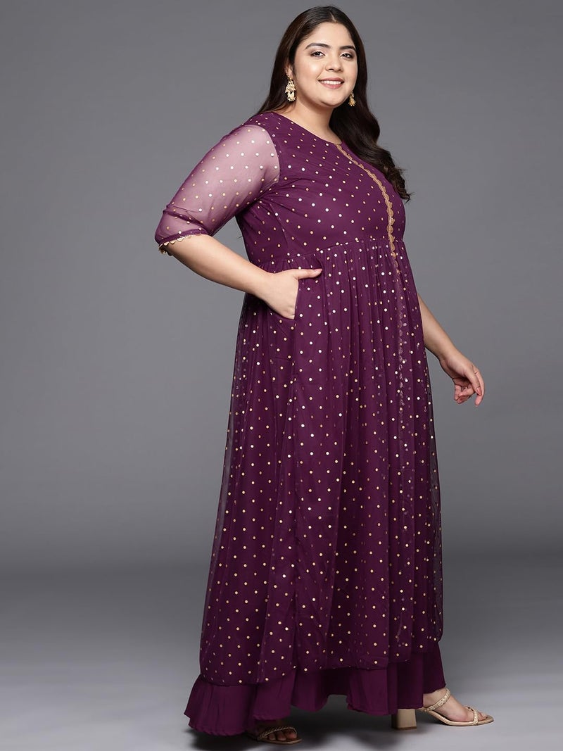 A Plus by Ahalyaa Women's Net Fit and Flare Maxi Dress (AP-AHDRNTFP-981-FF-5XL_Burgundy - Image 4