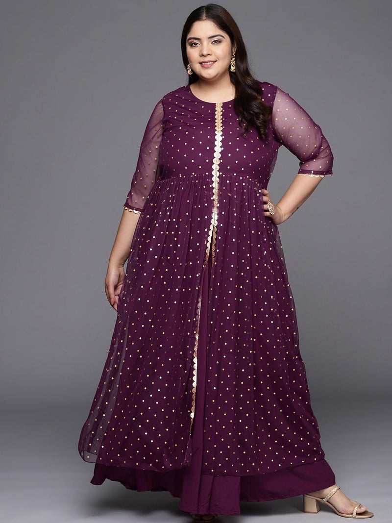 A Plus by Ahalyaa Women's Net Fit and Flare Maxi Dress (AP-AHDRNTFP-981-FF-5XL_Burgundy - Image 3