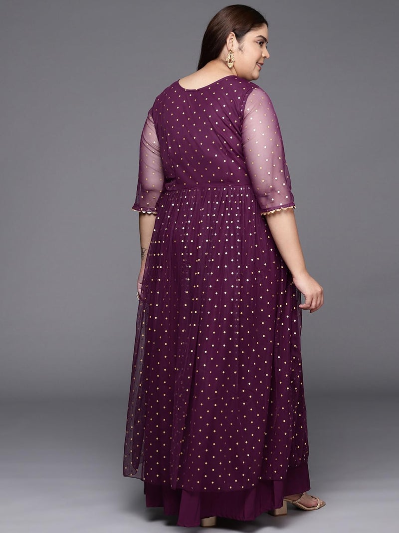 A Plus by Ahalyaa Women's Net Fit and Flare Maxi Dress (AP-AHDRNTFP-981-FF-5XL_Burgundy - Image 5