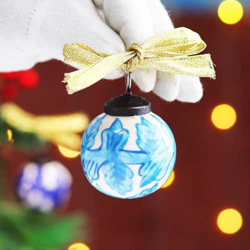 Indian-Shelf IndianShelf 12 Colourful Christmas Balls with Ribbon- Porcelain Christmas Ornaments- Multicolor Ceramic Tree Balls- Large Christmas Ornaments- Ball Ornaments for Christmas - Vintage Christmas Ornament - Image 4