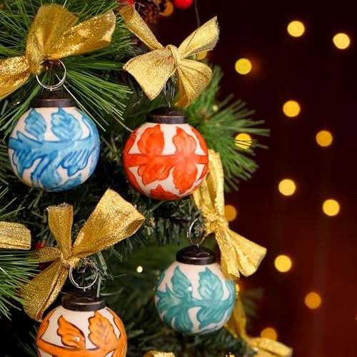Indian-Shelf IndianShelf 12 Colourful Christmas Balls with Ribbon- Porcelain Christmas Ornaments- Multicolor Ceramic Tree Balls- Large Christmas Ornaments- Ball Ornaments for Christmas - Vintage Christmas Ornament - Image 5