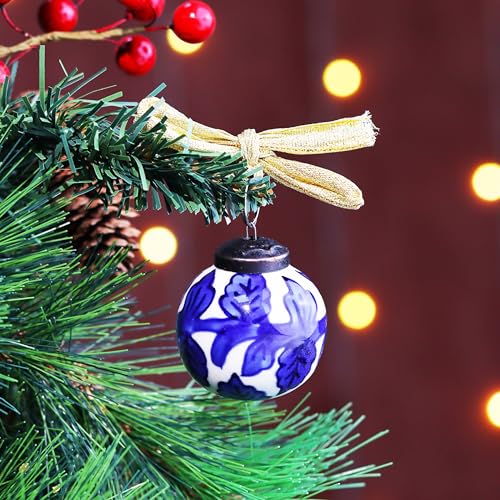 Indian-Shelf IndianShelf 12 Colourful Christmas Balls with Ribbon- Porcelain Christmas Ornaments- Multicolor Ceramic Tree Balls- Large Christmas Ornaments- Ball Ornaments for Christmas - Vintage Christmas Ornament - Image 3