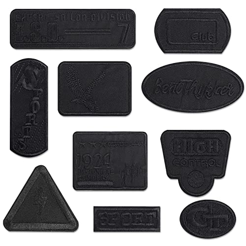 Yitexin 10Pcs Black Embroidered Patches, Iron on and Sew on Applique, Embroidery Badge Emblem, Clothing Repair and Decoration, Stickers for Clothes DIY Accessory (Black) - Image 1