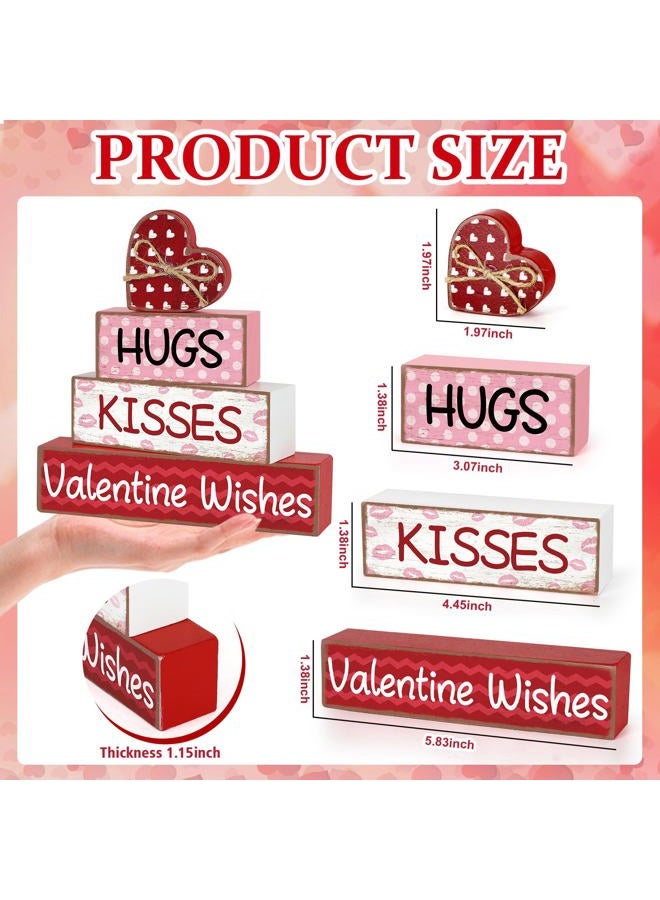 Sealmic Valentine's Day Wooden Table Decorations, Wooden Heart Shape Love Sign Decor Indoor, Red Pink Romantic Sweet Table Centerpiece Blocks for Home Tiered Tray Office Desk Shelf Wedding Anniversary Party - Image 2