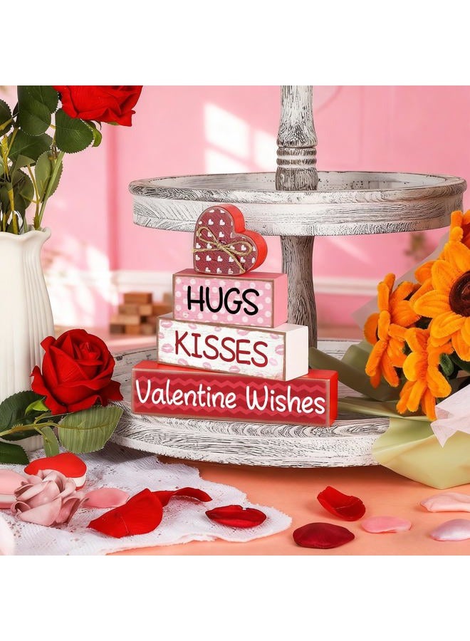 Sealmic Valentine's Day Wooden Table Decorations, Wooden Heart Shape Love Sign Decor Indoor, Red Pink Romantic Sweet Table Centerpiece Blocks for Home Tiered Tray Office Desk Shelf Wedding Anniversary Party - Image 4