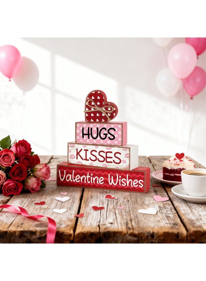 Sealmic Valentine's Day Wooden Table Decorations, Wooden Heart Shape Love Sign Decor Indoor, Red Pink Romantic Sweet Table Centerpiece Blocks for Home Tiered Tray Office Desk Shelf Wedding Anniversary Party - Image 5