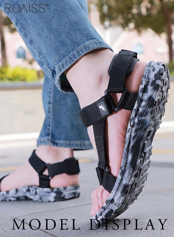 رويس صندل رجالي أنيق وبسيط ومتعدد الاستخدامات، يتميز بتصميم مموه مع مقدمة مفتوحة وأشرطة فيلكرو قابلة للتعديل، مناسب للتنقلات اليومية والشاطئ والارتداء الصيفي، مريح ومتين للنزهات غير الرسمية، لون رمادي - Image 4