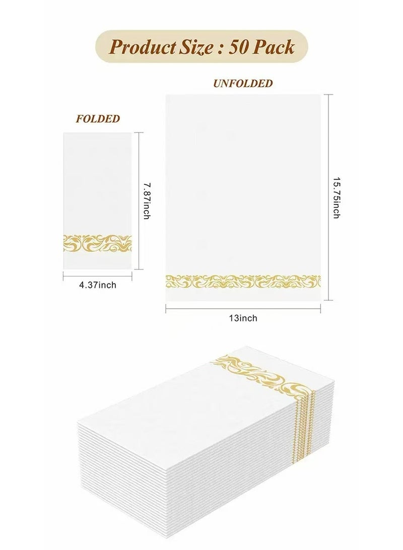 50 Pieces Golden Disposable Napkins, Paper Towels for Party, White Napkins with Gold Border Folded Cloth Napkin,Decorative Wedding Party Linen Feel Napkin, Paper Dinner Napkins for Weddings,Upscale Parties and Events,Paper Table Napkins,Soft, Sturdy, Absorbent, Pre-folded, Good quality - Image 4