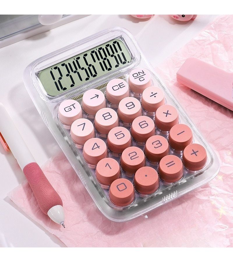 Purple Transparent Calculator With Mechanical Buttons Large Screen 10 Digit Electronic For Study Office And Exam Use - Image 1