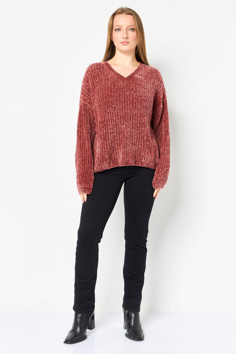 SELECTED Women Ribbed Neck Knitted  Sweater, Brown - Image 2